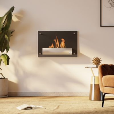 Cheminée bioéthanol murale noire et inox brossé 60 x 22 x 40 cm | Castorama