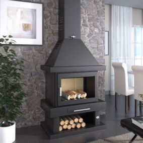 Cheminée à bois en acier, bûcher inférieur 15 Kw