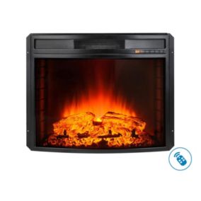 Cheminée électrique 2kW en verre trempé noir et flamme réglable