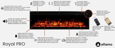 Cheminée électrique AFLAMO Royal PRO 140 - murale ou encastrable - 140x38x16 cm - cheminée LED avec chauffage 750/1500 W