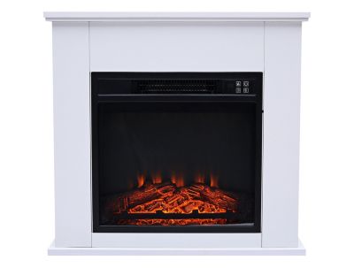 Cheminée électrique au sol de 2kW en acier laqué blanc avec télécommande
