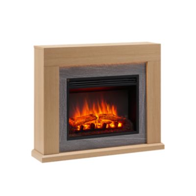 Cheminée électrique BALDERIA Apollon - Cheminée sur pied, chauffage 2000 W - Marron clair