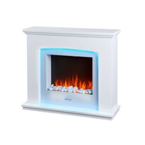 Cheminée électrique murale acier laqué blanc avec LED et télécommande