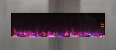 Cheminée électrique Murale Pure Inox XXL 120 cm Effet Flammes LED Chemin'Arte - Chauffage - Télécommande