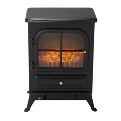 Cheminée électrique poêle noir, effet fonte et feu de bois 1850W, Eros