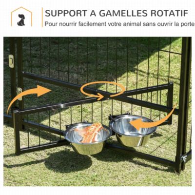 Chenil extérieur chien métal tissu avec support gamelle et toit dim. 141L x 141l x 151H cm noir marron