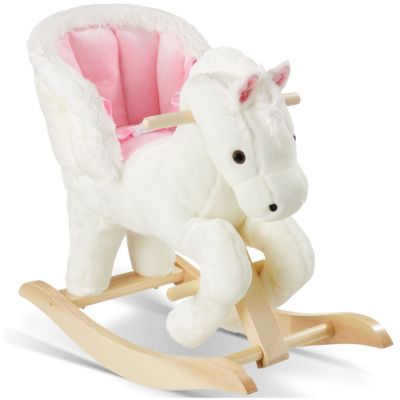 Cheval à bascule design de qualité avec 2 effets sonores rose/blanc