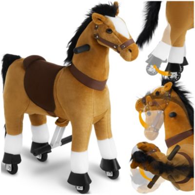 Cheval à bascule sur roulettes au design réaliste Marron clair