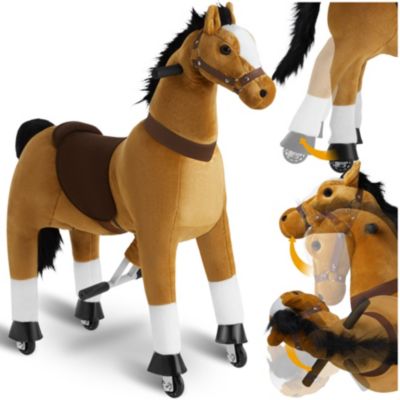 Cheval à bascule sur roulettes au design réaliste Marron clair