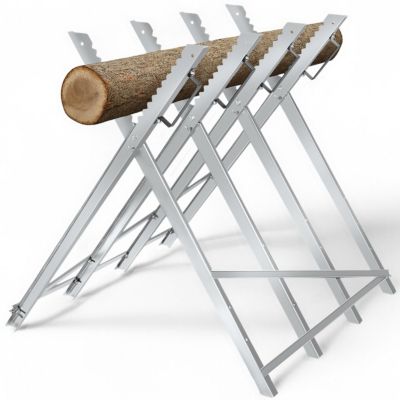 Chevalet de sciage tréteau de sciage en acier galvanisé avec 4 supports de troncs gris