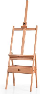 Chevalet en Bois de Hetre avec 1 Tiroir Reglable en Hauteur Trepied Peinture Portable avec Bouton de Toile Ajustable Naturel