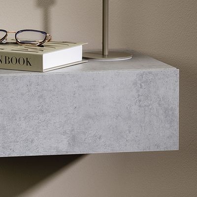 Chevet suspendu OCEANE, étagère murale avec 1 tiroir sans poignée, en bois décor béton