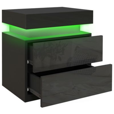 Chevet table de nuit design LED réglable 2 tiroirs façade laquée télécommande noir