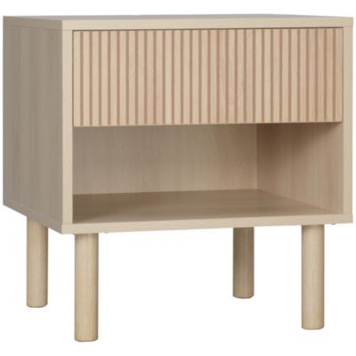 Chevet table de nuit design Urban Craft - tiroir coulissant, niche - piètement cylindrique - aspect bois clair