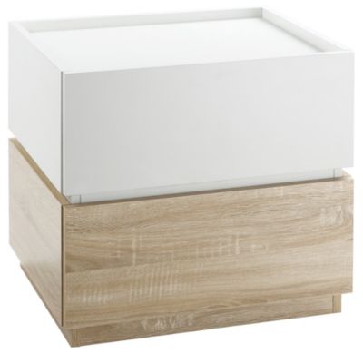 Chevet table de nuit modulable empilable - 2 tiroirs - dim. 50L x 40l x 47,5H cm - blanc aspect chêne clair