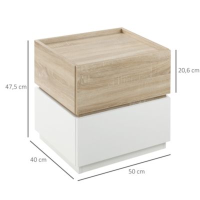 Chevet table de nuit modulable empilable - 2 tiroirs - dim. 50L x 40l x 47,5H cm - blanc aspect chêne clair