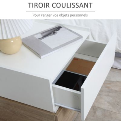 Chevet table de nuit modulable empilable - 2 tiroirs - dim. 50L x 40l x 47,5H cm - blanc aspect chêne clair