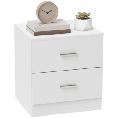 Chevet table de nuit style contemporain 2 tiroirs poignées alu blanc