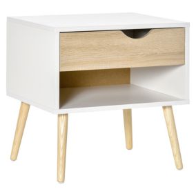 Chevet table de nuit tiroir niche design moderne pieds bois aspect chêne clair blanc