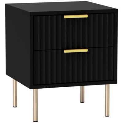 Chevet x 1 design contemporain 2 tiroirs effet cannelé coloris champagne doré noir