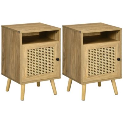 Chevets style bohème - lot de 2 tables de nuit design - placard, niche - aspect bois manguier rotin