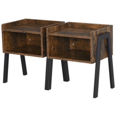 Chevets style industriel - lot de 2 tables de nuit empilables - aspect vieux bois métal noir