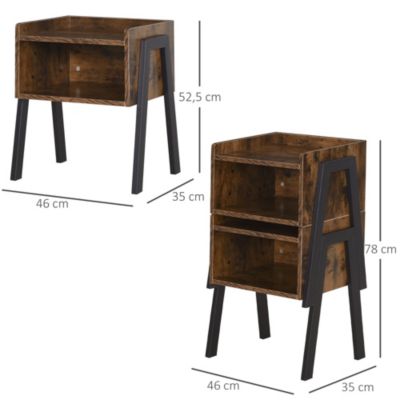 Chevets style industriel - lot de 2 tables de nuit empilables - aspect vieux bois métal noir