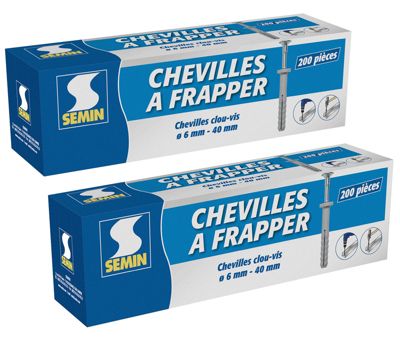 Cheville Clous Vis à Frapper Semin, 6 x 40 mm, Boite de 200 (lot de 2)