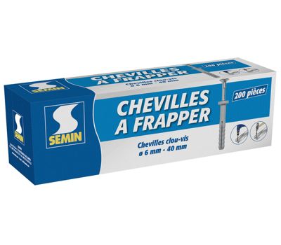 Cheville Clous Vis à Frapper Semin, 6 x 40 mm, Boite de 200