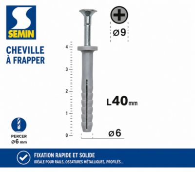 Cheville Clous Vis à Frapper Semin, 6 x 40 mm, Boite de 200