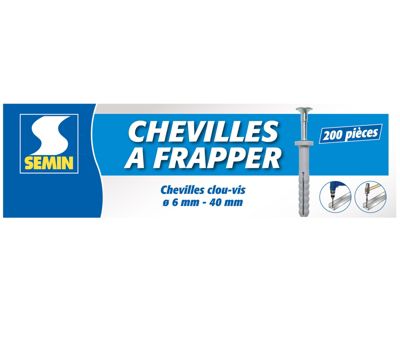 Cheville Clous Vis à Frapper Semin, 6 x 40 mm, Boite de 200