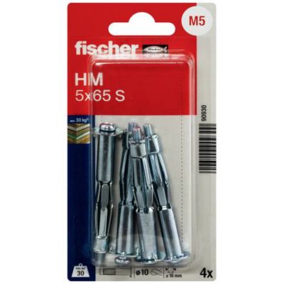Cheville métallique pour corps creux HM 5 x 65 S avec vis métrique, pack de 4