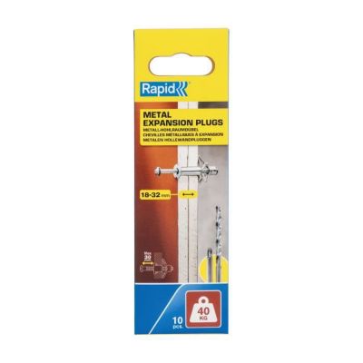 Chevilles à Expansion - RAPID - Métal pour Cloison Plâtre 18-32mm - Lot 10 - Charge Max 40 kg - (5001551)