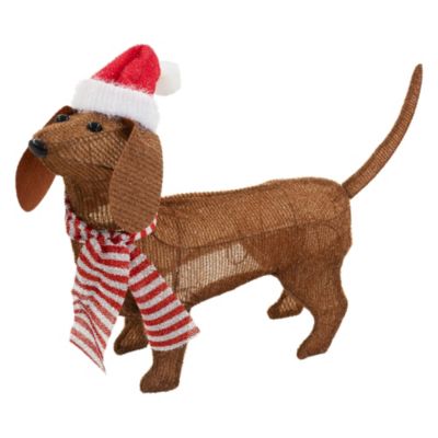 Chien lumineux Noël ECD Germany avec bonnet et écharpe 60x43cm à piles 40 LEDs blanc chaud minuterie