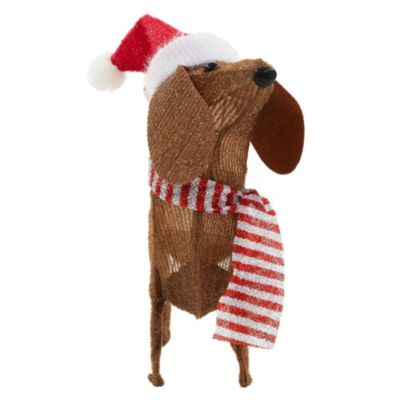 Chien lumineux Noël ECD Germany avec bonnet et écharpe 60x43cm à piles 40 LEDs blanc chaud minuterie