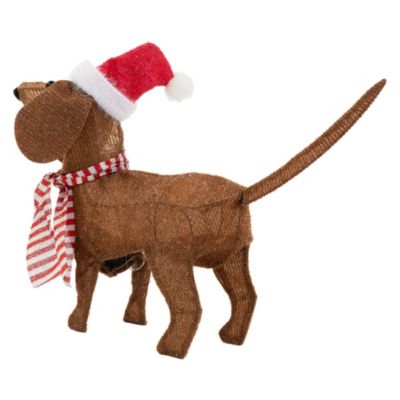 Chien lumineux Noël ECD Germany avec bonnet et écharpe 60x43cm à piles 40 LEDs blanc chaud minuterie