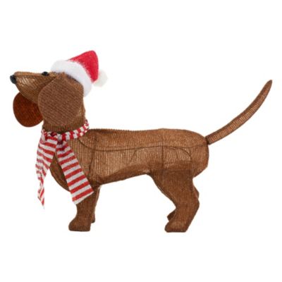 Chien lumineux Noël ECD Germany avec bonnet et écharpe 60x43cm à piles 40 LEDs blanc chaud minuterie