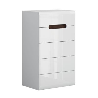 Chiffonnier 5 tiroirs Darrel Blanc laque et Bois