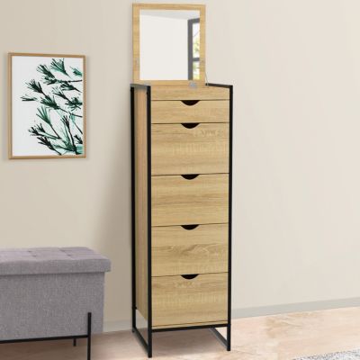 Chiffonnier 5 tiroirs DETROIT 40x40x125 cm avec miroir meuble d'entrée design industriel