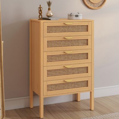Chiffonnier 5 tiroirs EDHEN 60 cm bois et cannage