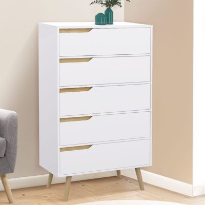 Chiffonnier 5 tiroirs HELSINKI 60x36x110 cm commode semainier blanc design scandinave
