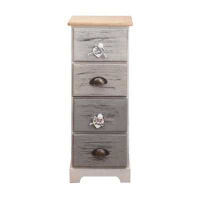 Chiffonnier Chevet 4 Tiroirs Bois Blanc Gris Shabby 72x29x25