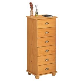 Chiffonnier COLMAR commode apothicaire avec 6 tiroirs de rangement, en pin massif finition cirée