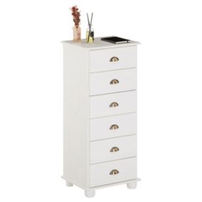 Chiffonnier COLMAR commode apothicaire avec 6 tiroirs de rangement, en pin massif lasuré blanc