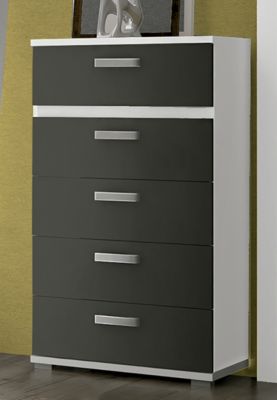 Chiffonnier commode meuble de rangement coloris blanc/graphite- Longueur 60 x Profondeur 39.6 x Hauteur 109.4 cm