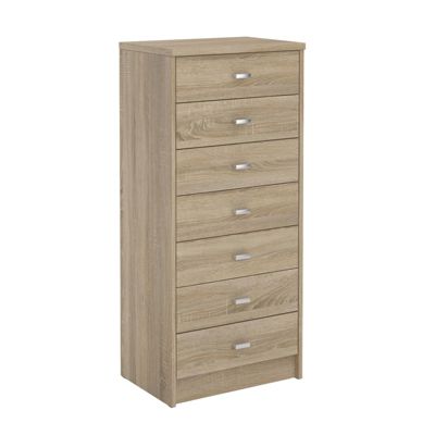 chiffonnier DONIA, H 112 cm en bois coloris chêne sonoma, petite commode avec 7 tiroirs en colonne meuble de rangement