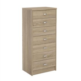 chiffonnier DONIA, H 112 cm en bois coloris chêne sonoma, petite commode avec 7 tiroirs en colonne meuble de rangement