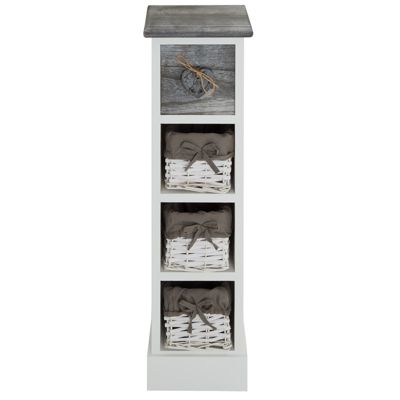 Chiffonnier FLOWER petit meuble avec 1 tiroir et 3 paniers étagère en bois de paulownia blanc et gris style shabby chic