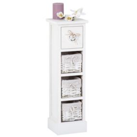 Chiffonnier FLOWER petit meuble avec 1 tiroir et 3 paniers étagère en bois de paulownia blanc style shabby chic