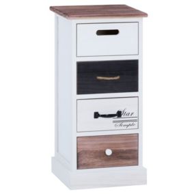 Chiffonnier LAGUNA étagère de rangement avec 4 tiroirs en bois de paulownia style shabby chic vintage rustique blanc brun noir